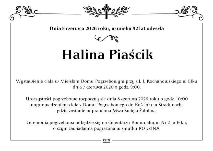Halina Piaścik - nekrolog
